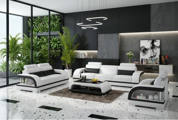 Leather sofa couch living landscape 3+2+1 seater sofa suite decor design new