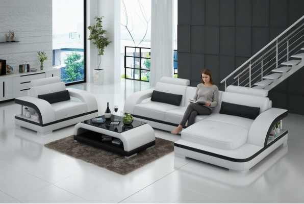 Leather Sofa Couch Living Area Corner Sofa + 1-Seater Suite Modern Sofa G8011E