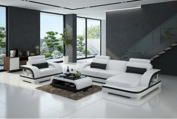 Leather Sofa Couch Living Area Corner Sofa + 1-Seater Suite Modern Sofa G8011E