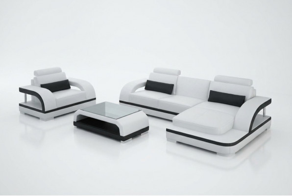 Leather Sofa Couch Living Area Corner Sofa + 1-Seater Suite Modern Sofa G8011E