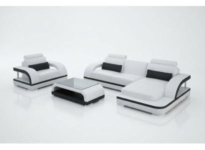 Leather Sofa Couch Living Area Corner Sofa + 1-Seater Suite Modern Sofa G8011E