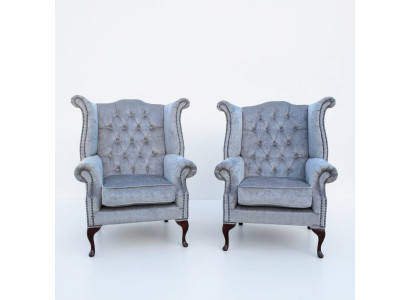 Chesterfield Wing Chair Armchair Couch Sofa Upholstered Seat Lounge Baby Blue Relax