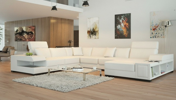 Snow-white designer corner sofa in U-shape for luxurious living ambiance