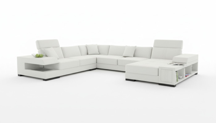 Snow-white designer corner sofa in U-shape for luxurious living ambiance