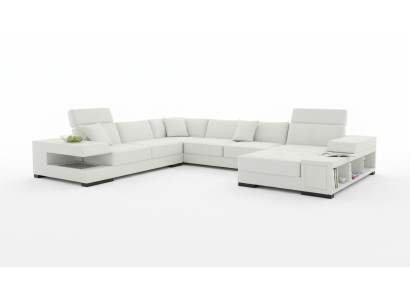 Snow-white designer corner sofa in U-shape for luxurious living ambiance