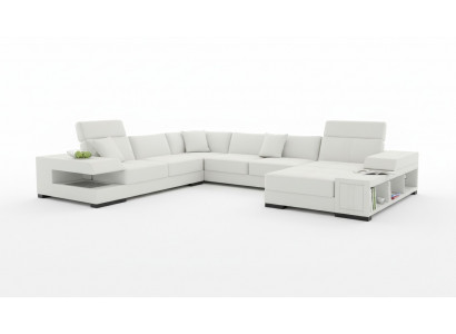 Snow-white designer corner sofa in U-shape for luxurious living ambiance