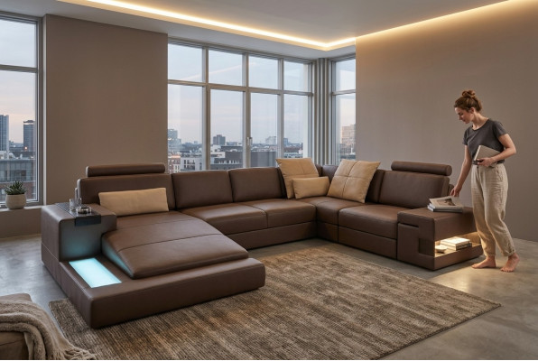 Leather sofa corner sofa couch upholstered Bellini XXL big living landscape corner sofas