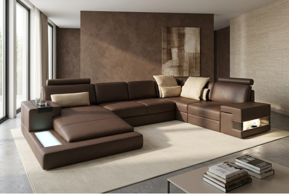 Leather sofa corner sofa couch upholstered Bellini XXL big living landscape corner sofas