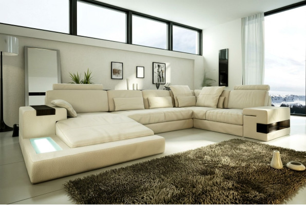 Leather Sofa Designer Sofa U-Shape Living Landscape Couch Upholstered Corner Sofa Suite New