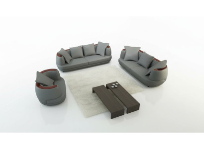 Royal luxury designer couch set upholstery 3+2+1 leather sofa seat royal gray