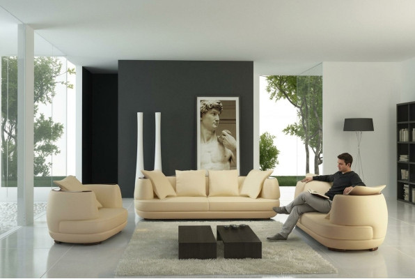Sofa set Royal Luxury Designer Couch Upholstery 3+2+1 Leather Sofa Seat Beige