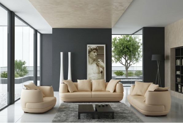Sofa set Royal Luxury Designer Couch Upholstery 3+2+1 Leather Sofa Seat Beige