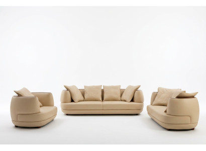 Sofa set Royal Luxury Designer Couch Upholstery 3+2+1 Leather Sofa Seat Beige