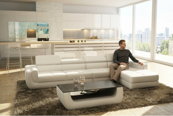 Corner sofa leather sofa living landscape L-shaped sofa couch upholstered seat corner Tettau white