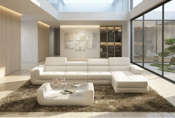 Corner sofa leather sofa living landscape L-shaped sofa couch upholstered seat corner Tettau white
