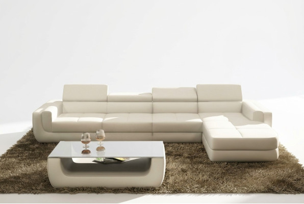 Corner sofa leather sofa living landscape L-shaped sofa couch upholstered seat corner Tettau white
