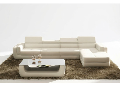 Corner sofa leather sofa living landscape L-shaped sofa couch upholstered seat corner Tettau white