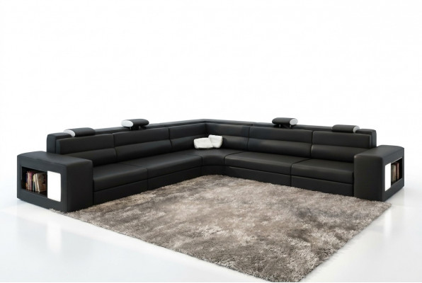 Leather sofa couch corner sofa seat upholstery living landscape XXL Big Weiden Black
