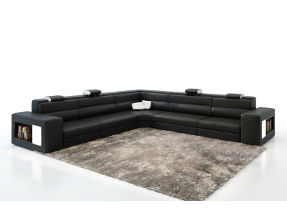 Leather sofa couch corner sofa seat upholstery living landscape XXL Big Weiden Black