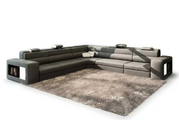 Leather sofa couch corner sofa seating upholstery living landscape XXL big wedges gray