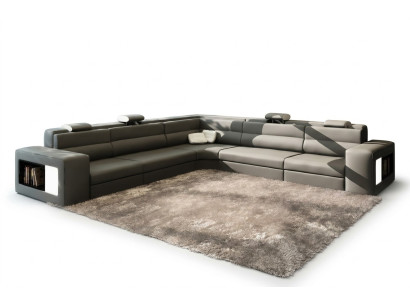 Leather sofa couch corner sofa seating upholstery living landscape XXL big wedges gray