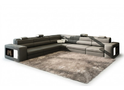 Leather sofa couch corner sofa seating upholstery living landscape XXL big wedges gray