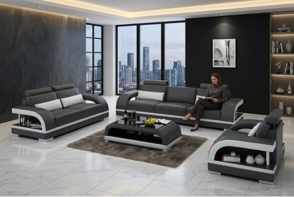 Designer leather sofa set 3+2+1 suite sofa couch new citadel black/white