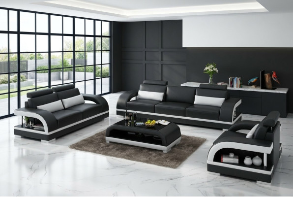 Designer leather sofa set 3+2+1 suite sofa couch new citadel black/white