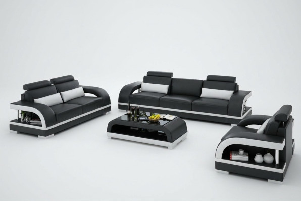 Designer leather sofa set 3+2+1 suite sofa couch new citadel black/white