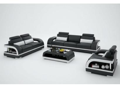 Designer leather sofa set 3+2+1 suite sofa couch new citadel black/white