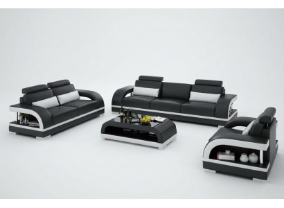 Designer leather sofa set 3+2+1 suite sofa couch new citadel black/white