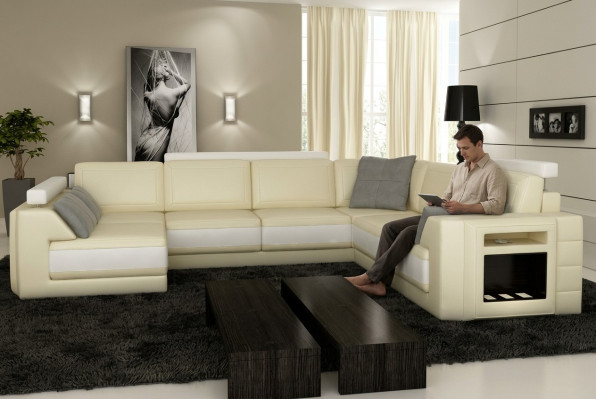 Designer sofa corner sofa couch leather sofa upholstery sitting corner suite +light PHM3027