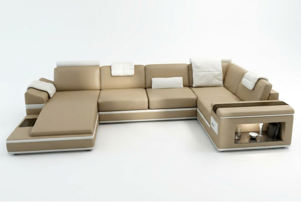 Sectional sofa couch upholstery leather suite living landscape corner living room beige
