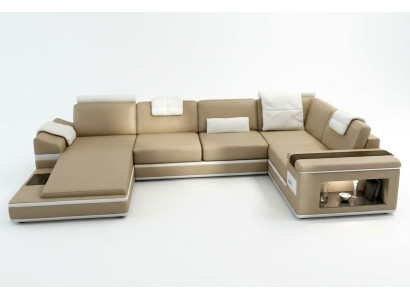 Sectional sofa couch upholstery leather suite living landscape corner living room beige