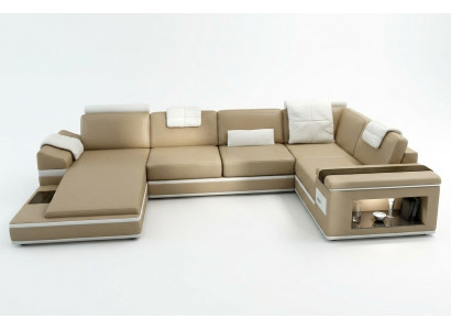 Sectional sofa couch upholstery leather suite living landscape corner living room beige
