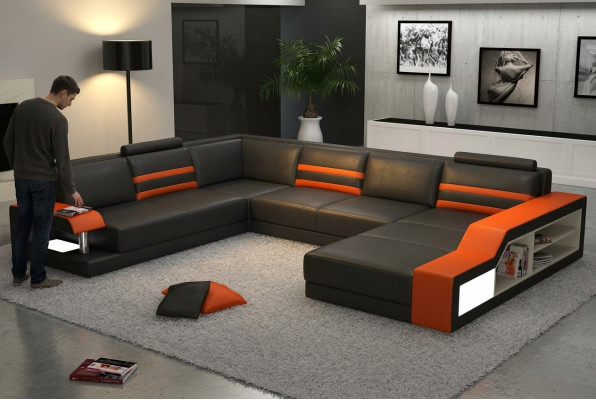 Designer sofa corner sofa couch leather sofa upholstered seat corner set with light PHX1