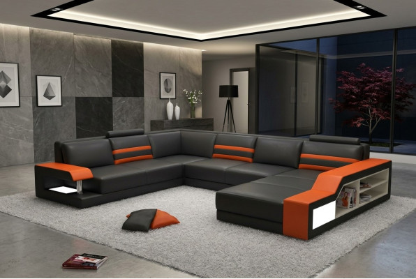 Designer sofa corner sofa couch leather sofa upholstered seat corner set with light PHX1