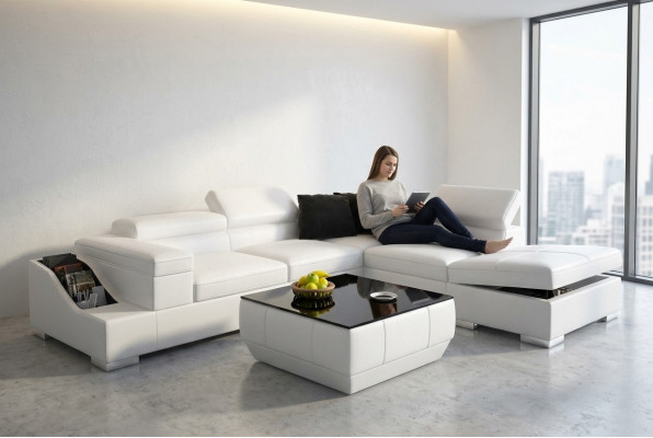 Leather sofa couch modern living area corner sofa nook design set