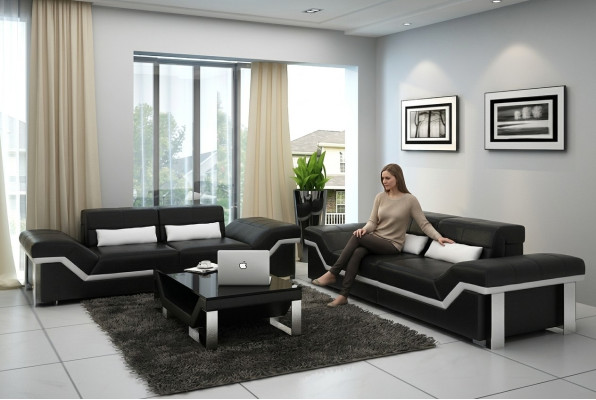 Leather sofa, sofa, couch, living landscape, 3+3 suite, modern design sofas, new