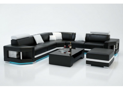 Leather sofa, modern couch, living area, corner sofa, suite, decor design.
