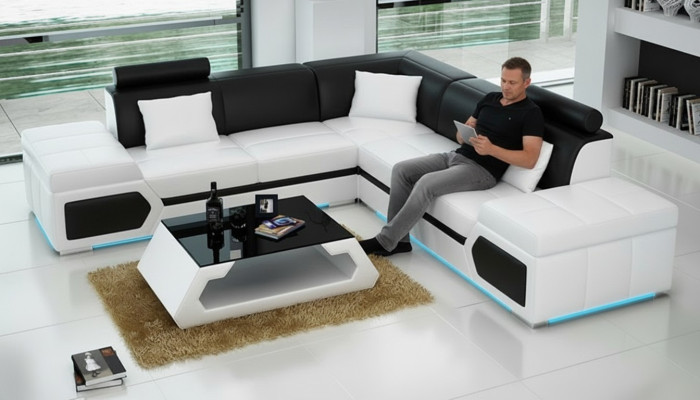 Leather sofa L-shaped couch living area decor corner sofa modern suite design
