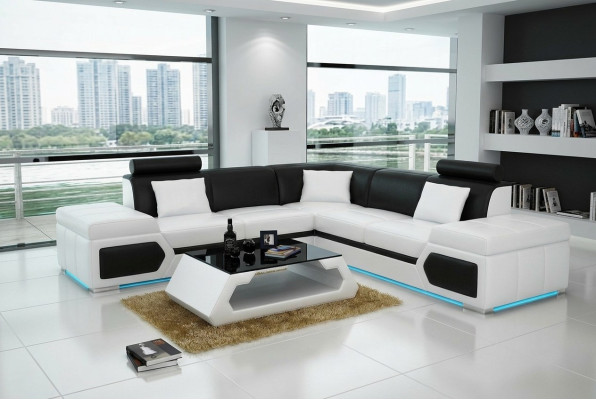 Leather sofa L-shaped couch living area decor corner sofa modern suite design