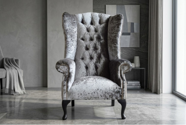 Wingback armchair chair TV design upholstery sofa couch Chesterfield textile new 361