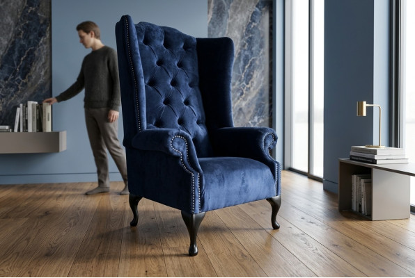 Wing chair armchair television design upholstered sofa couch Chesterfield textile new 362