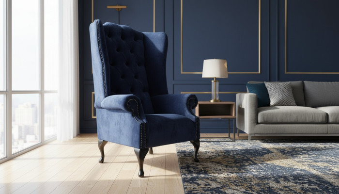 Wing chair armchair television design upholstered sofa couch Chesterfield textile new 362