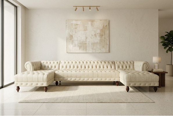 Chesterfield Couch U-shaped Sofa Classic Leather Living Area Sectional Sofa - 366