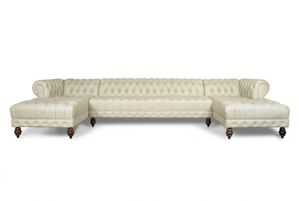 Chesterfield Couch U-shaped Sofa Classic Leather Living Area Sectional Sofa - 366