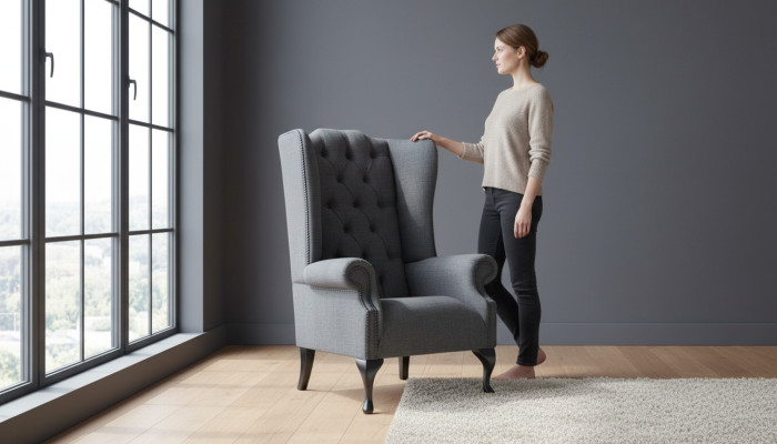 Wingback armchair, armchair, television design, upholstered sofa, chesterfield couch, textile, new 344