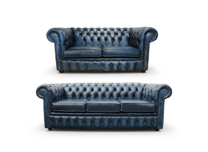 Chesterfield Design Luxus Polster Sofa Couch Sitz Garnitur Leder 3+2 Textil #75
