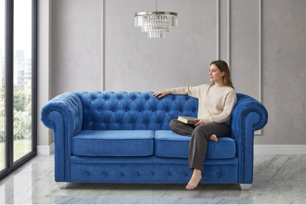 Chesterfield Design Luxury Upholstered Sofa Couch Upholstery Leather Textile New #H3